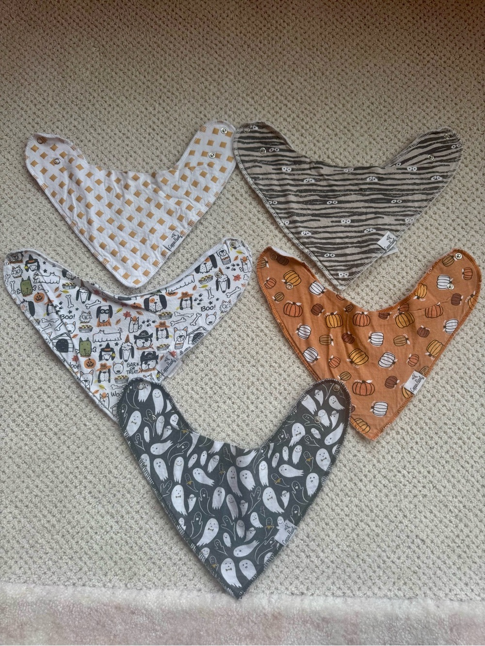 Copper Pearl— Halloween Bandana Bib Set for Kids - Orange, Gray, White Patterns